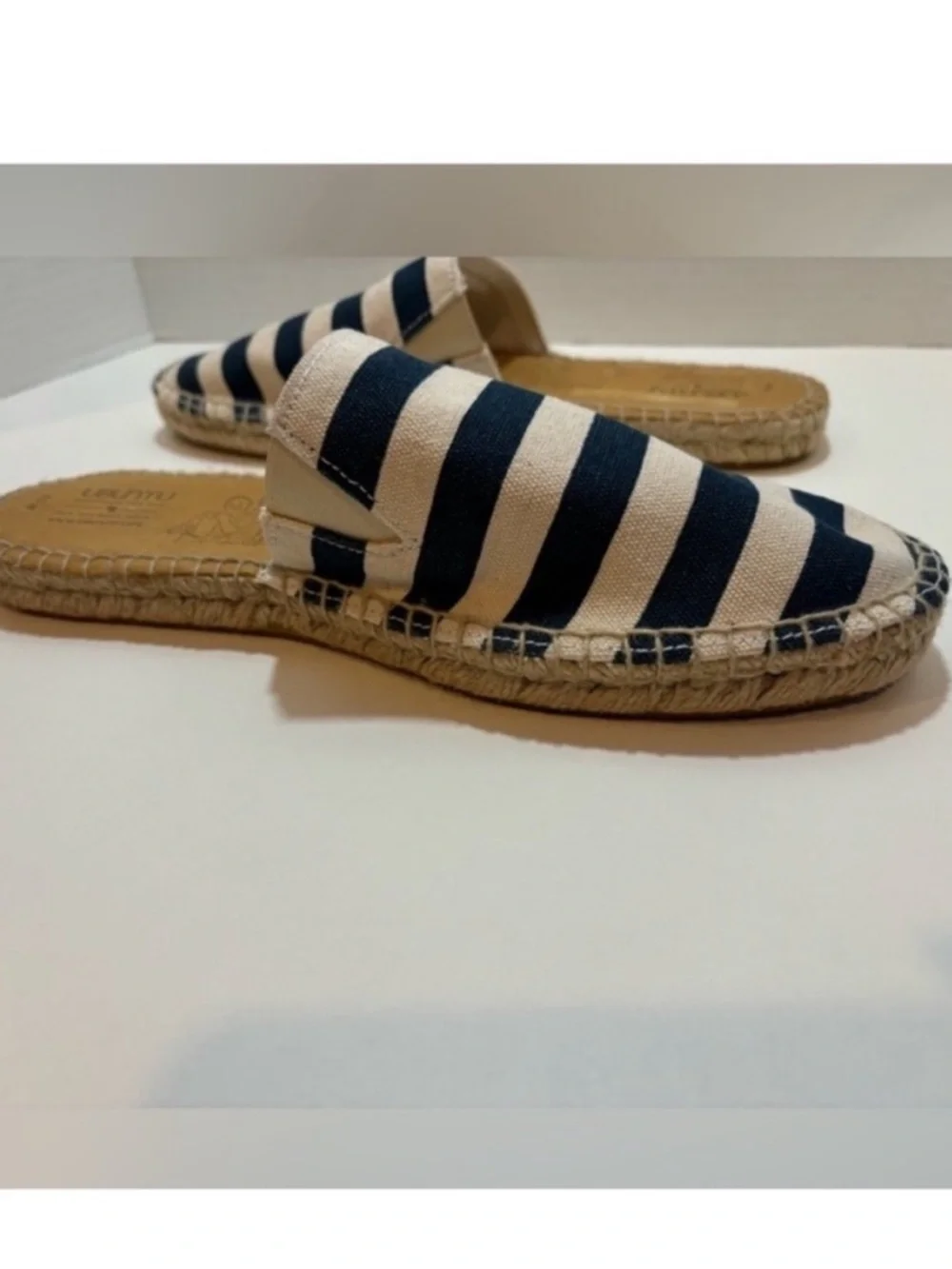 Ubuntu Life Canvas Jute Espadrille Flat Slip On Striped Blue White Womens 9.5